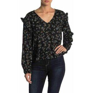 Abound Womens Black Floral Blouson Hi Low Top S